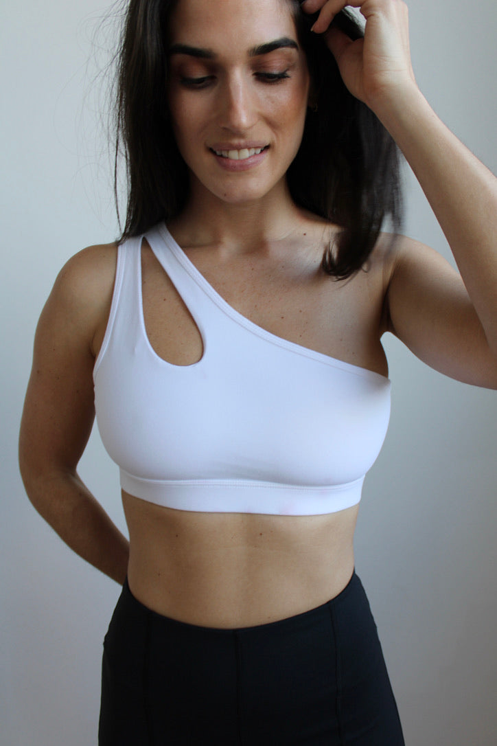 one shoulder sports bra - white
