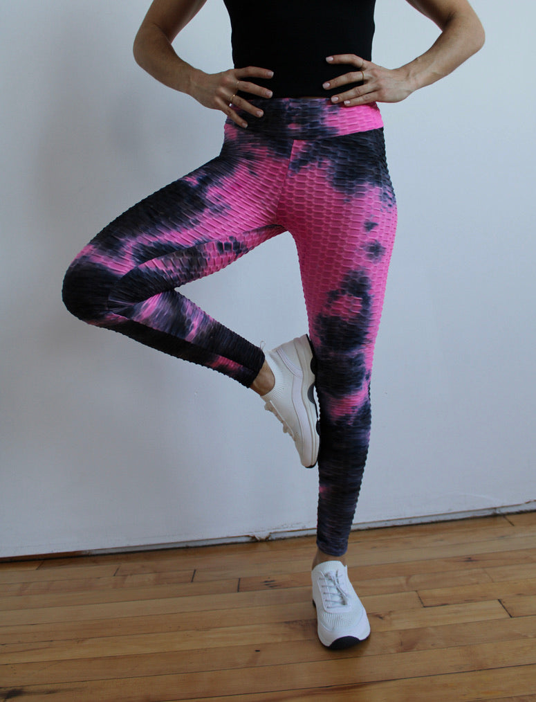Neon Pink Ruched Textured Active leggings - Daniella – Storm Desire